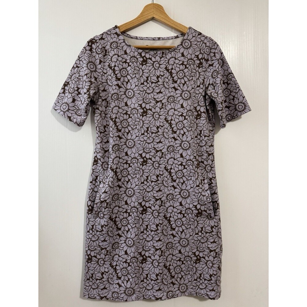 Sahalie T Shirt Dress Soft Floral Stretch Short Sleeve Pockets Brown Lavender S